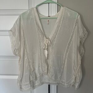 Free People Cream Lace Trim Blouse